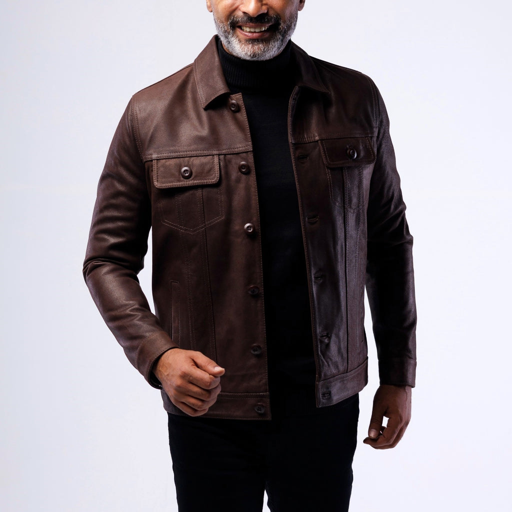 LAMBSKIN RUGGED TRUCKER JACKET SOLID essentials