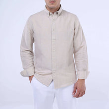Load image into Gallery viewer, Sahara Breeze™ Linen-Cotton Shirt in Desert Dune color, featuring slim-fit style and breathable fabric, perfect for hot weather.
