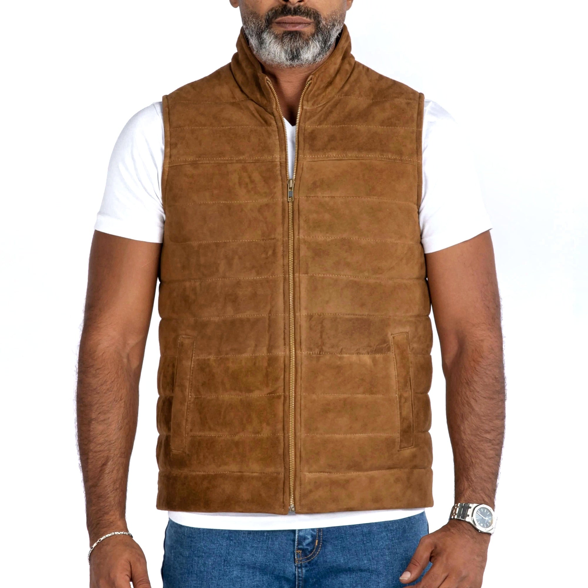 The Puffer Vest in Goat Suede