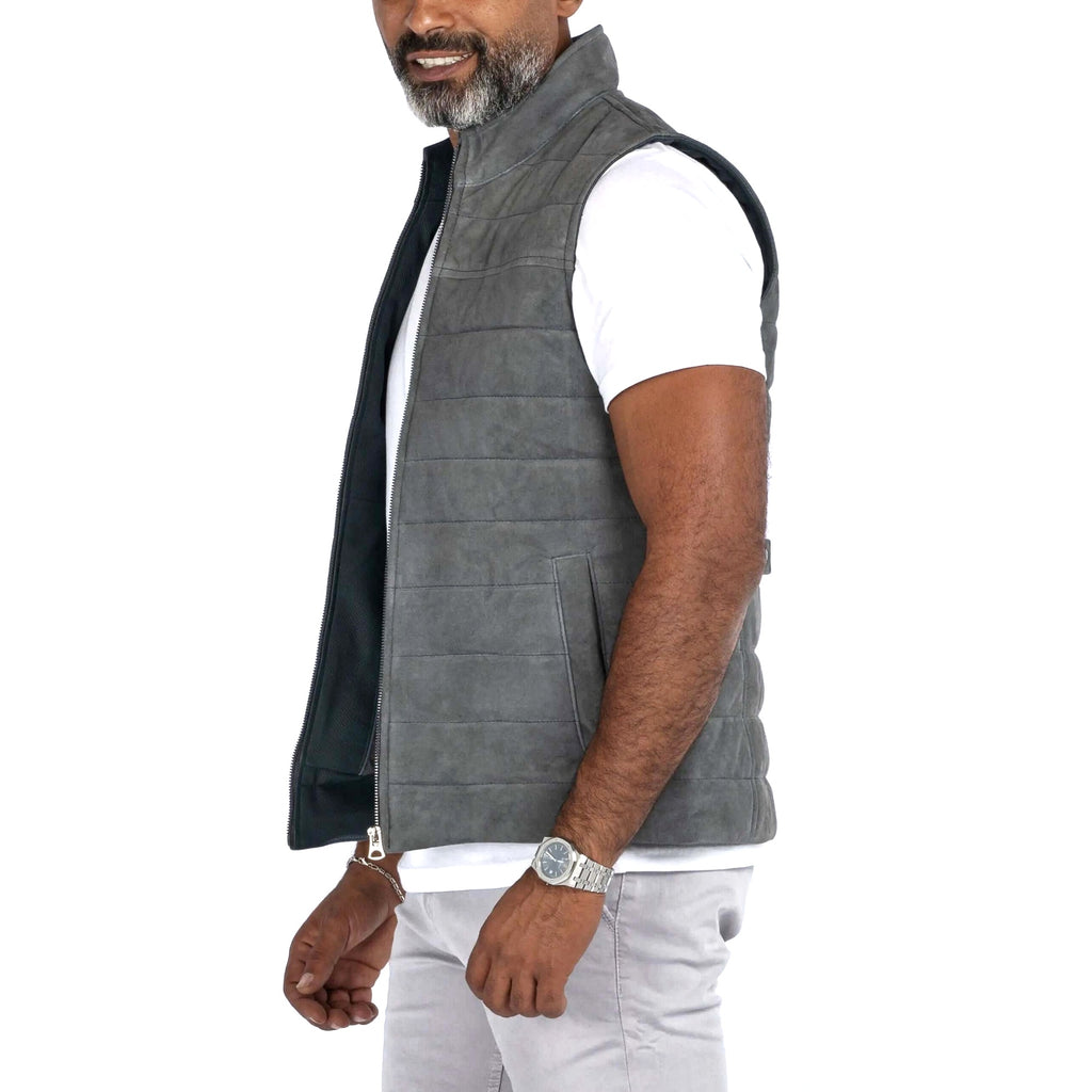 The Puffer Vest in Goat Suede