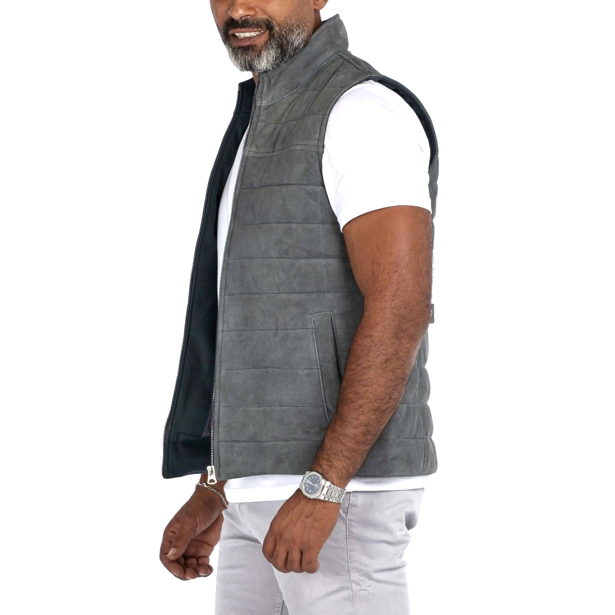 The Puffer Vest in Goat Suede