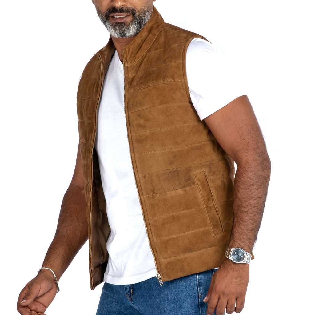 The Puffer Vest in Goat Suede