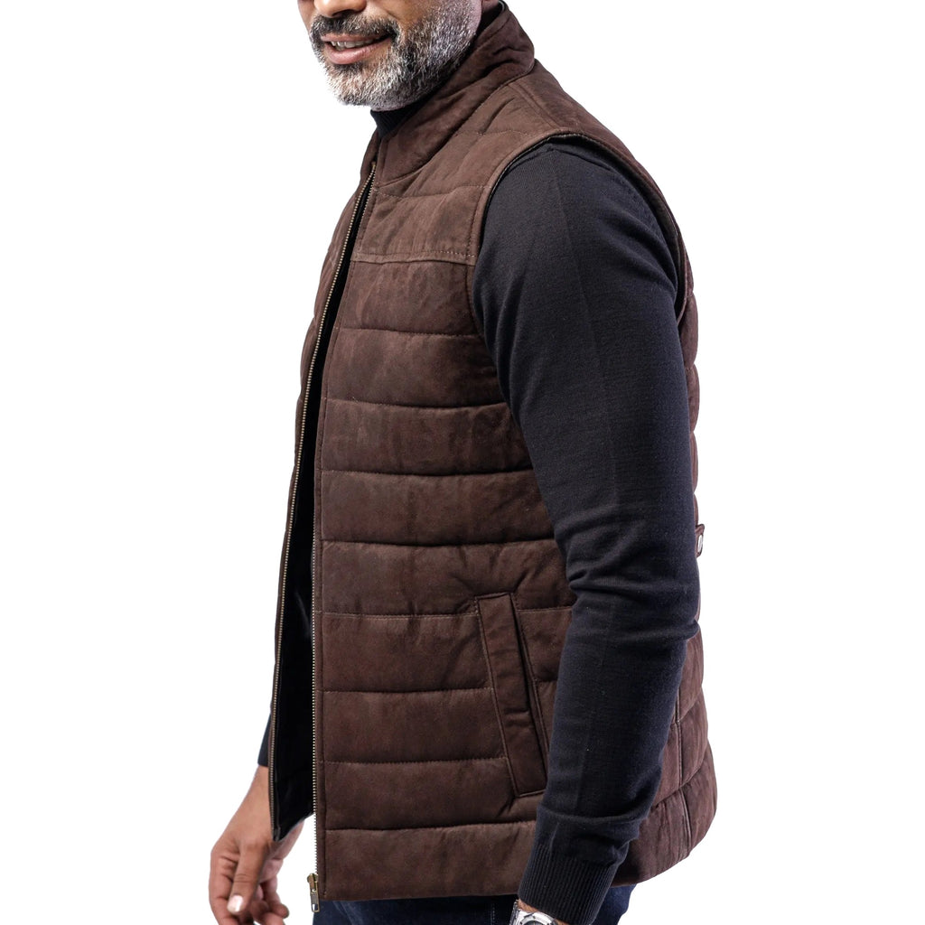 The Puffer Vest in Goat Suede