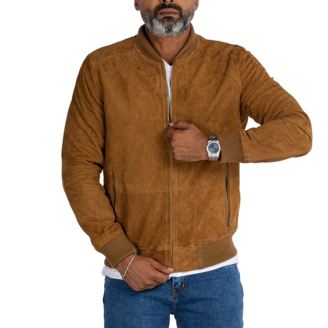 ذا أفينيو – جاكيت بومبر بسحاب من جلد الغزال